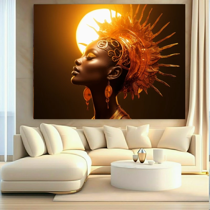 تابلو بوم طرح مخمل نیم رخ زن آفریقایی کد BK24771