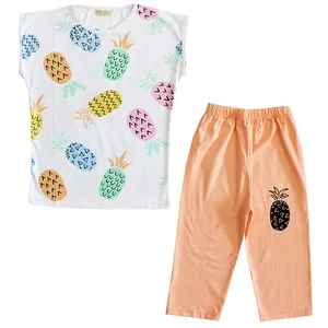 ست تی شرت و شلوارک دخترانه مدل آناناس رنگ نارنجی