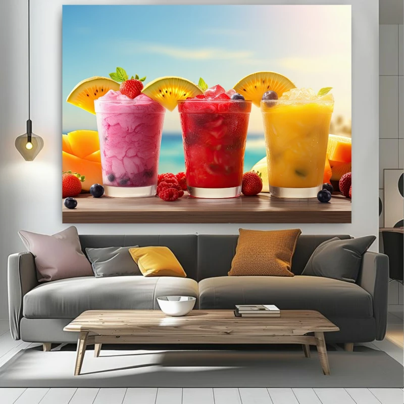 پوستر پارچه ای طرح مخمل نوشیدنی های میوه ای مدل اسموتی های خنک کد FP106218