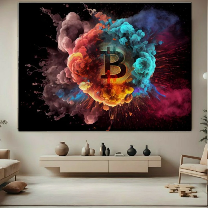 تابلو بوم طرح بیت کوین مدل رنگی کد FP105089