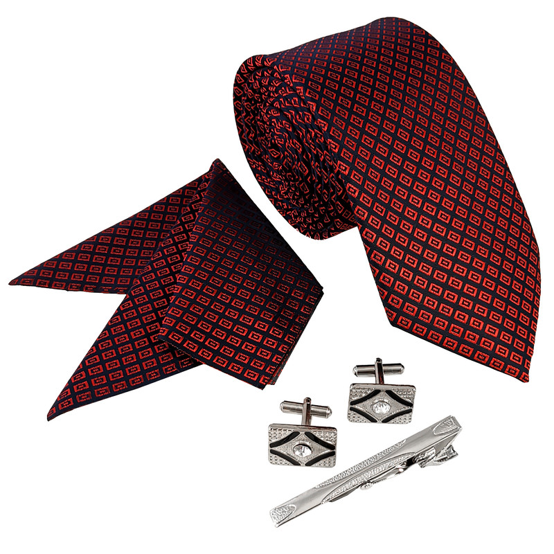 ست کراوات و دستمال جیب و دکمه سردست و گیره کراوات مردانه مدل 525