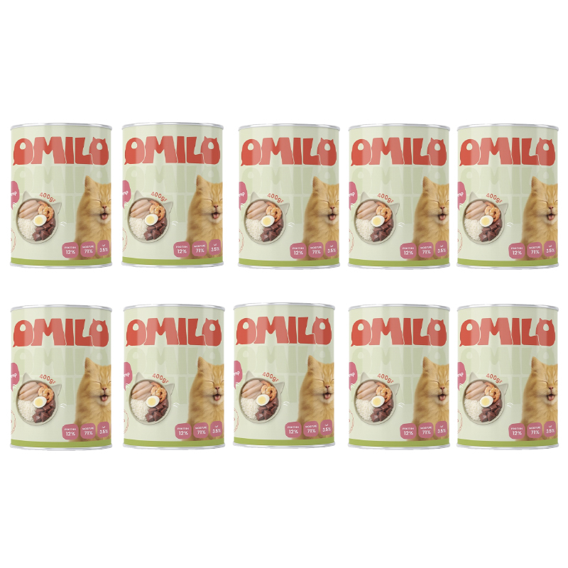 کنسرو غذای گربه بالغ اومیلو مدل پک نچرال طعم مرغ و میگو وزن 400 گرم بسته 10 عددی