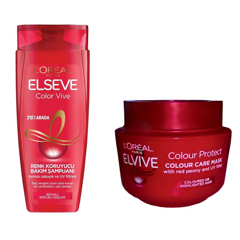 شامپو تثبیت کننده رنگ مو لورآل مدل COLOR VIVE حجم 450 میلی لیتر به همراه ماسک مو لورآل مدل ELVIVE حجم 300 میلی لیتر
