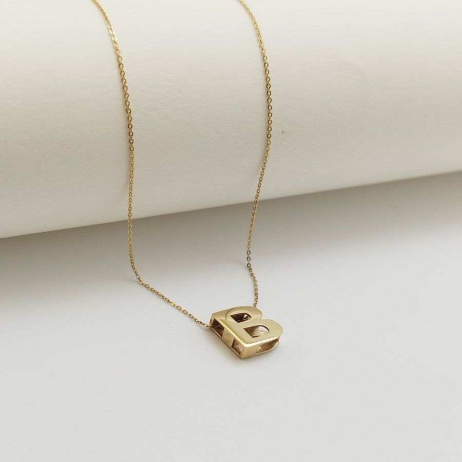 آویز گردنبند طلا 18 عیار زنانه گنجینه هنر خوش نشین مدل حرف B