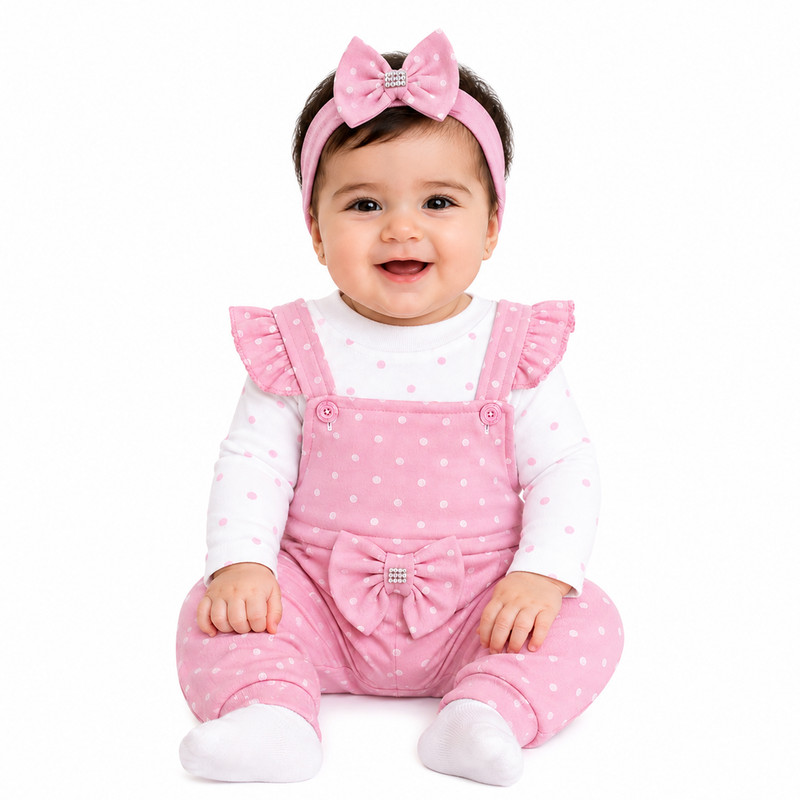 ست تی شرت و سرهمی نوزاد مدل خال خالی همراه تل کد 115000619