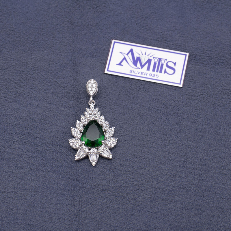 آویز گردنبند نقره زنانه آمیتیس مدل زمرد AMT-M144