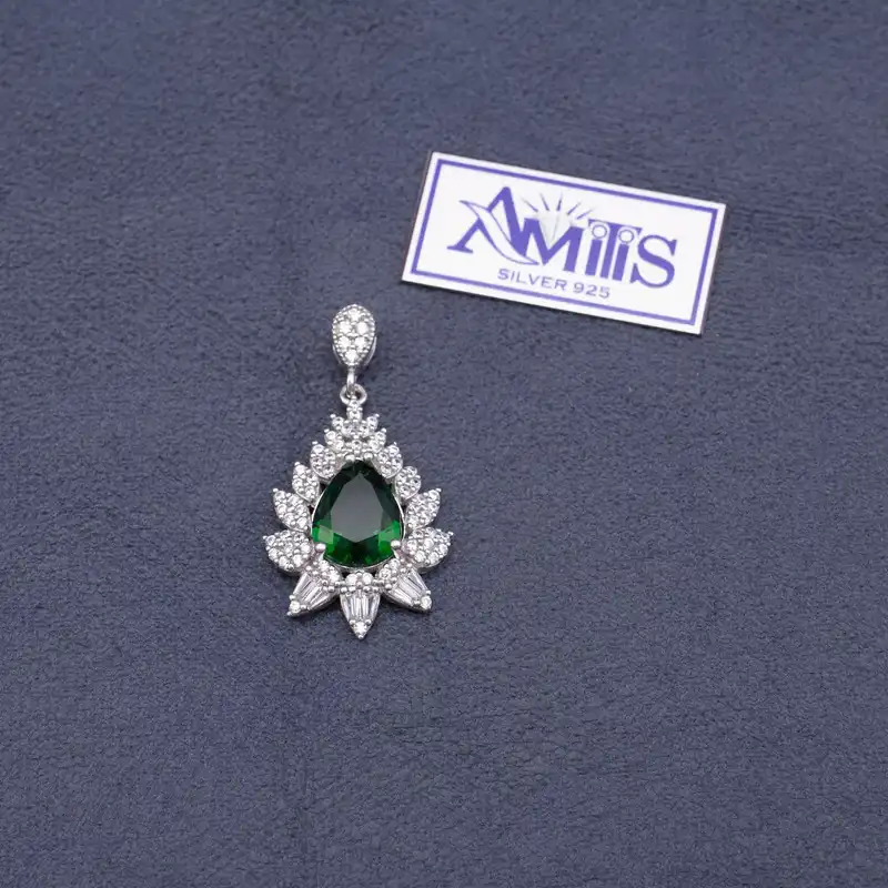 آویز گردنبند نقره زنانه آمیتیس مدل زمرد AMT-M144