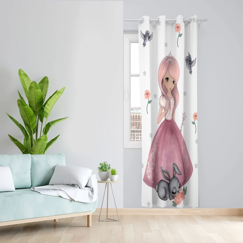  پرده مدل اتاق کودک مخمل پانچی طرح دخترانه کد 4700 سایز 140x280 سانتی متر