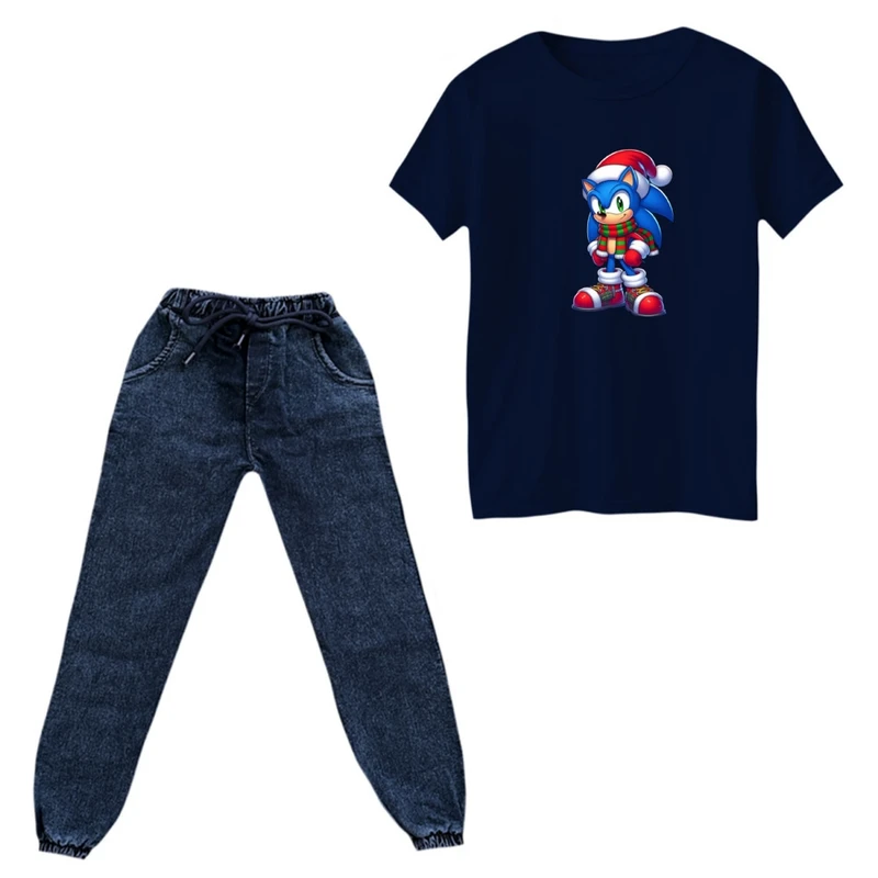 ست تی‌شرت و شلوار پسرانه مدل کریسمسی کد 09