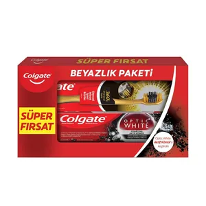 خمیر دندان کلگیت سری Optic White مدل Charcoal به همراه مسواک با برس نرم