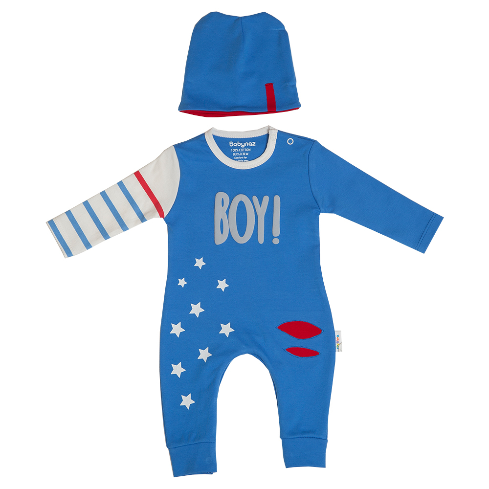 ست سرهمی و کلاه نوزادی بی بی ناز طرح BOY مدل 1002