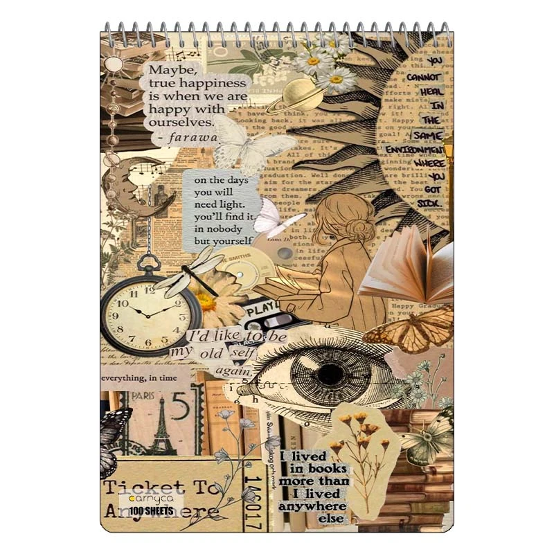 دفتر شطرنجی 100 برگ کارنیکا طرح وینتج اسکرپ بوک Vintage Scrapbook کد 34611