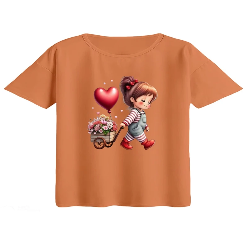 کراپ تی‌شرت آستین کوتاه زنانه مدل دخترک گل فروش
