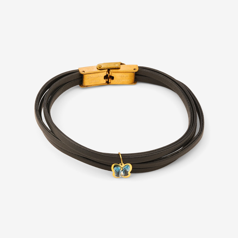 دستبند طلا 18 عیار زنانه با بند چرمی روبی آرت گالری مدل 236271