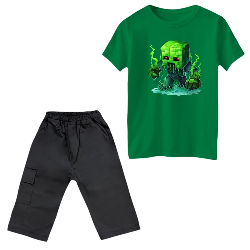 ست تی‌شرت و شلوارک پسرانه مدل ماینکرفت کد 16
