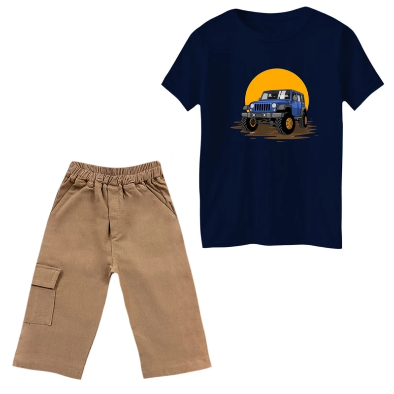 ست تی‌شرت و شلوارک پسرانه مدل جبپ و غروب