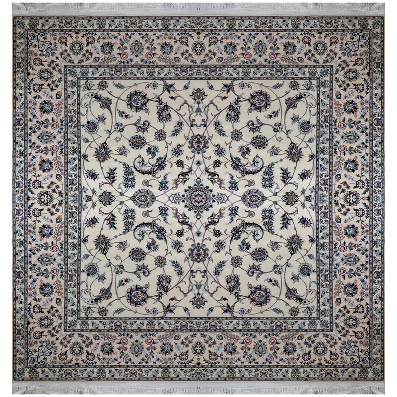 فرش دستبافت ۴/۵ متری مدل مربع نایین ۶لا 898 زمینه کرم