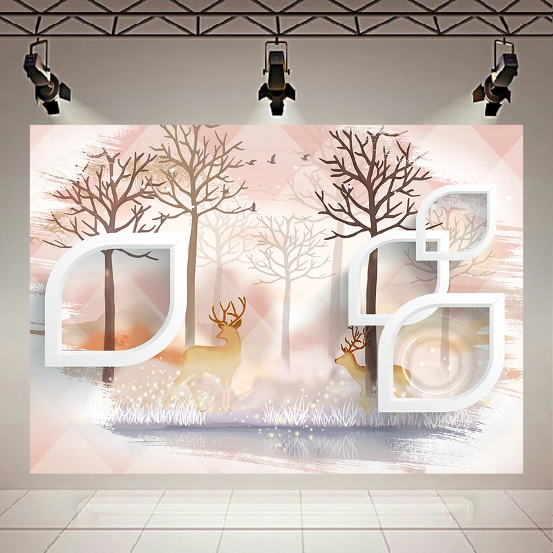 تابلو شاسی طرح طبیعت مه آلود مدل گوزن ها و درختان کد PD1517