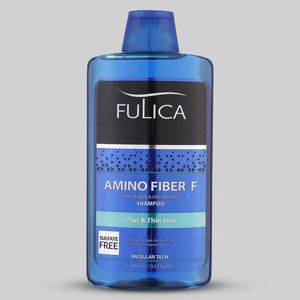 شامپو تقویت‌کننده مو فولیکا مخصوص موهای کم‌حجم و نازک، حجم 400 میلی‌لیتر مدل Amino Fiber، حاوی ویتامین‌های B7 و B6، بدون سولفات، برطرف‌کننده وز مو، آبرسان، محکم‌کننده، حاوی عصاره‌های سبوس برنج، رزماری