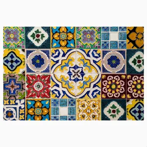 فرش پارچه‌ای مدل فرشینه طرح الگو هندسی کاشی کاری کد AR3058735