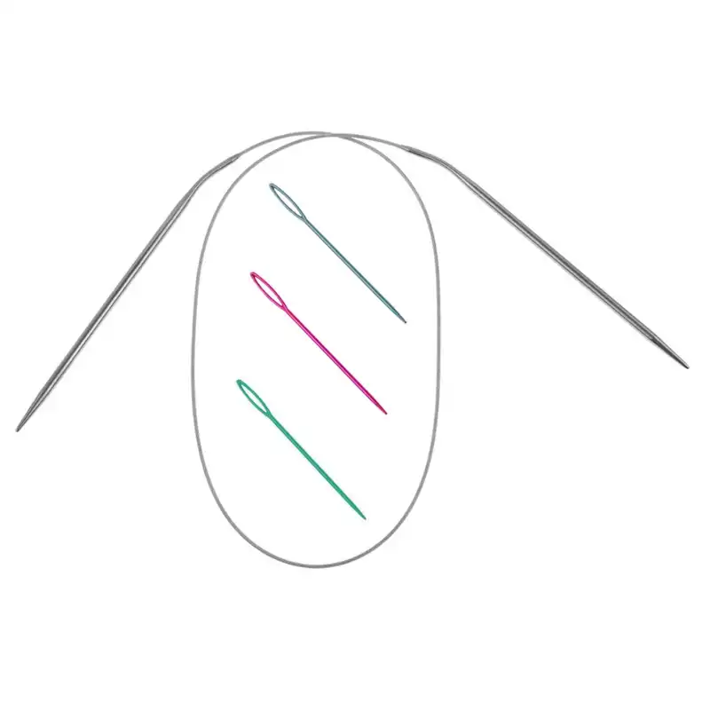 میل بافتنی مدل سیم بکسلی کد 80cm-PACK-3.5 به همراه سوزن دوخت کاموا مجموعه 3 عددی