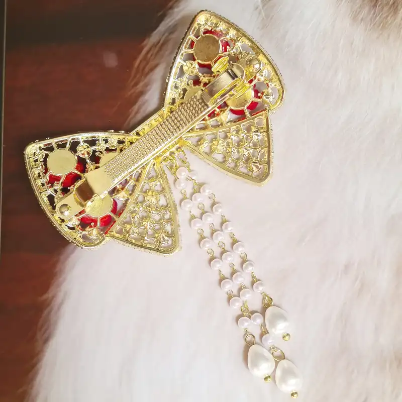 گیره مو زنانه مدل فرانسوی رز مخملی آویزدار کد 4105 brg