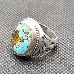 انگشتر نقره مردانه مدل سنگ فیروزه نیشابور Firoozeh65