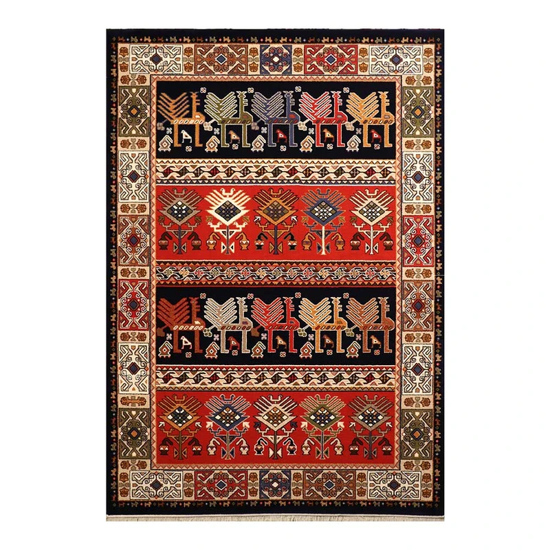 فرش ماشینی 320 شانه زمینه سرمه‌ای حاشیه سرمه‌ای مدل شاهسون کد SH-B056-8851