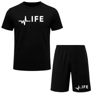 ست تی‌شرت آستین کوتاه و شلوارک راحتی مردانه مدل A168 طرح LIFE