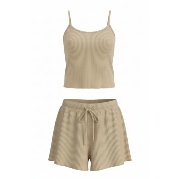 ست تاپ و شلوارک راحتی زنانه مدل پنبه کبریتی کد 06