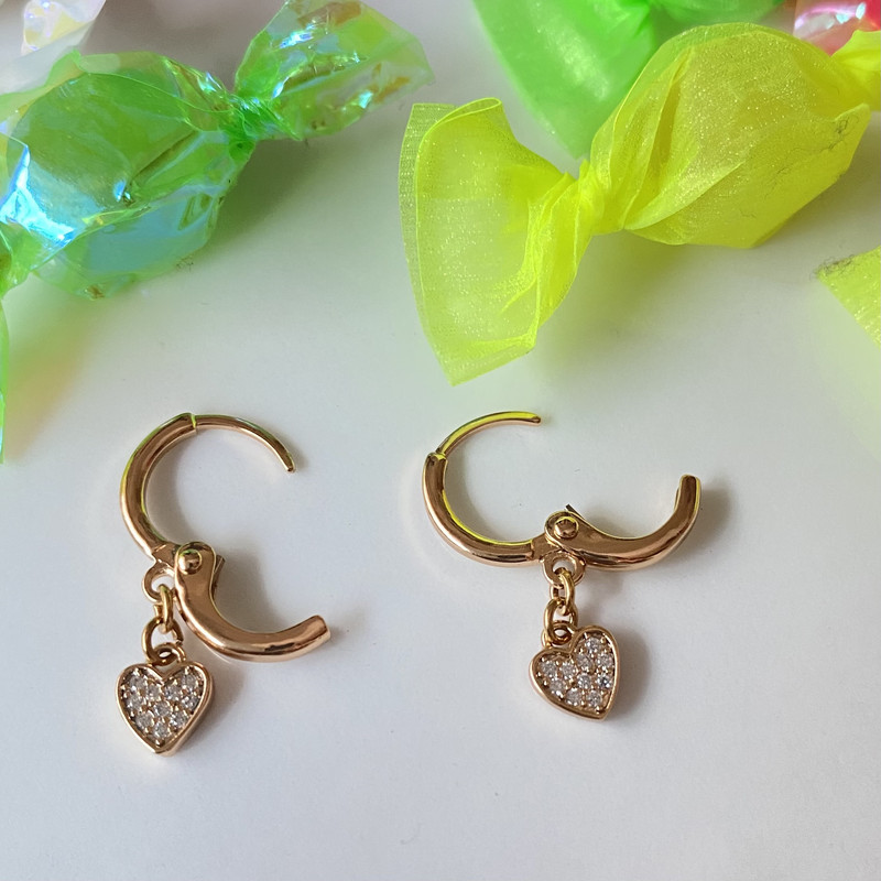 گوشواره زنانه ژوپینگ مدل قلب نگینی حلقه ای