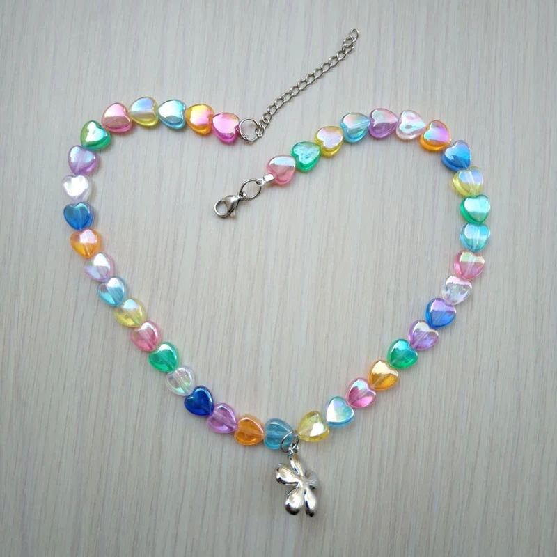 عکس شماره 7 : گردنبند دخترانه مدل مهره ای قلب و گل کد 0332