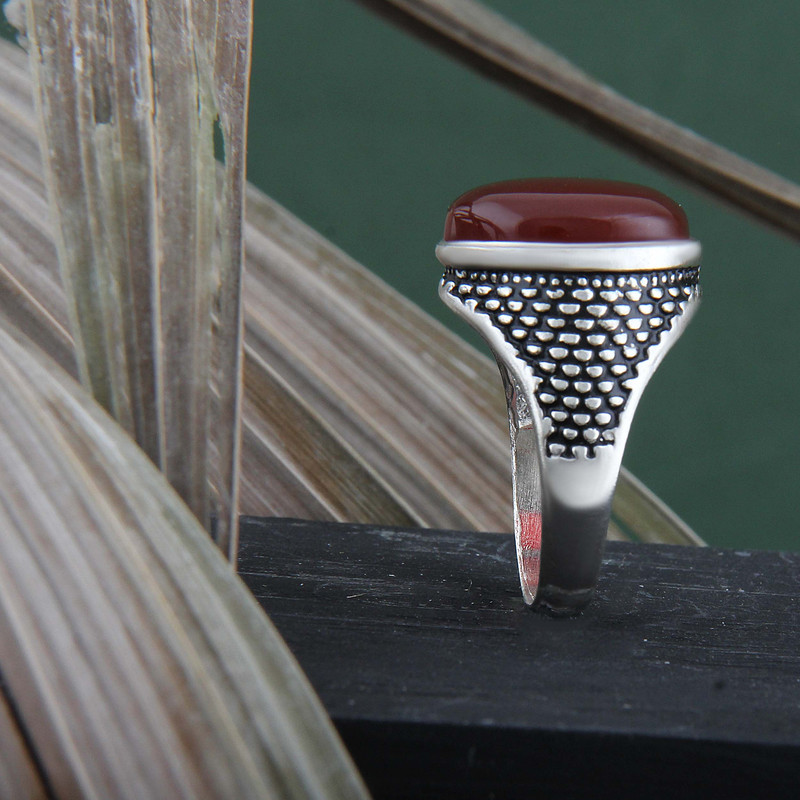 انگشتر نقره مردانه بازرگانی میلادی مدل رکاب سیلندری عقیق کد AM_4261