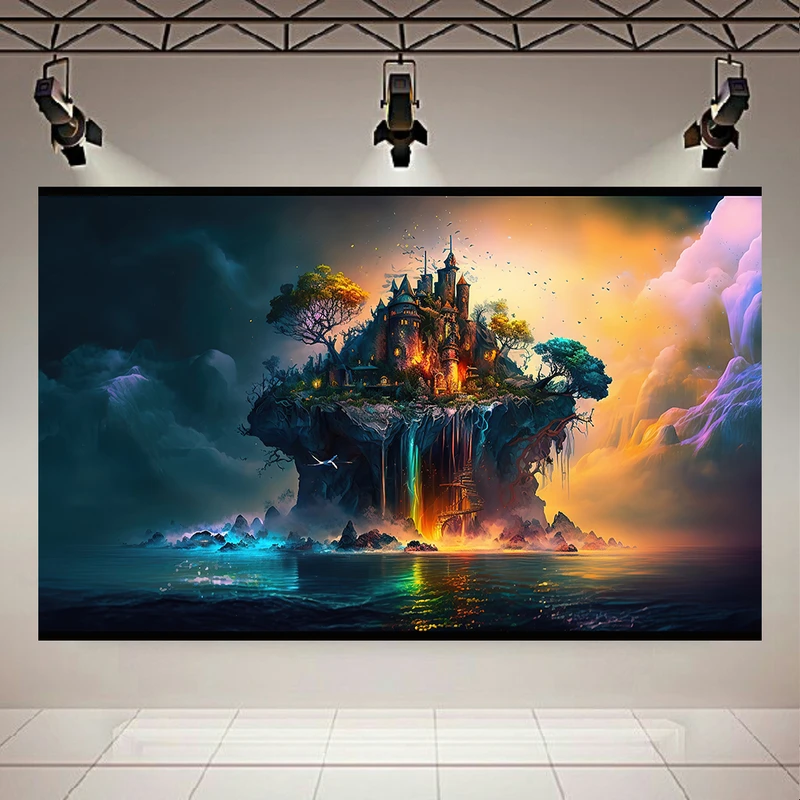 پوستر پارچه ای طرح مخمل جزیره شناور مدل جادویی کد AR305301