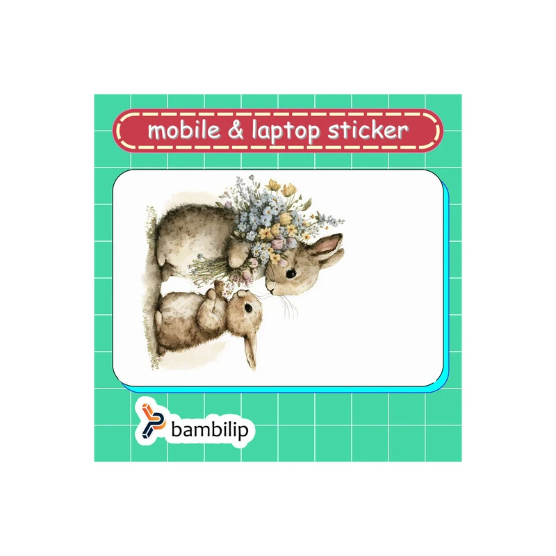 استیکر بامبیلیپ مدل کارت عابر طرح خرگوش و مامانش و دسته گل کد 4428866