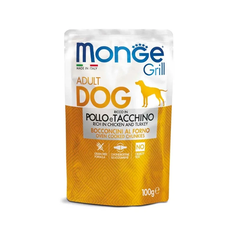 پوچ سگ مونژ مدل Monge Grill Adult با طعم مرغ و بوقلمون وزن 100 گرم