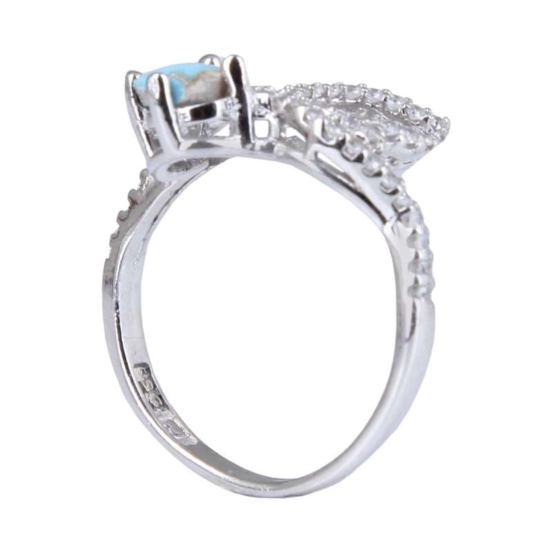 انگشتر نقره زنانه فیروزه قالب جواهری آبکاری رادیوم کد AWRH_2260