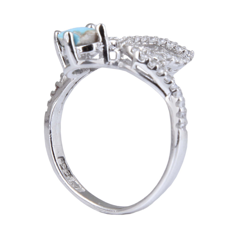 انگشتر نقره زنانه فیروزه قالب جواهری آبکاری رادیوم کد AWRH_2260