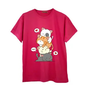 تی شرت آستین کوتاه زنانه مدل گربه ها رنگ سرخابی