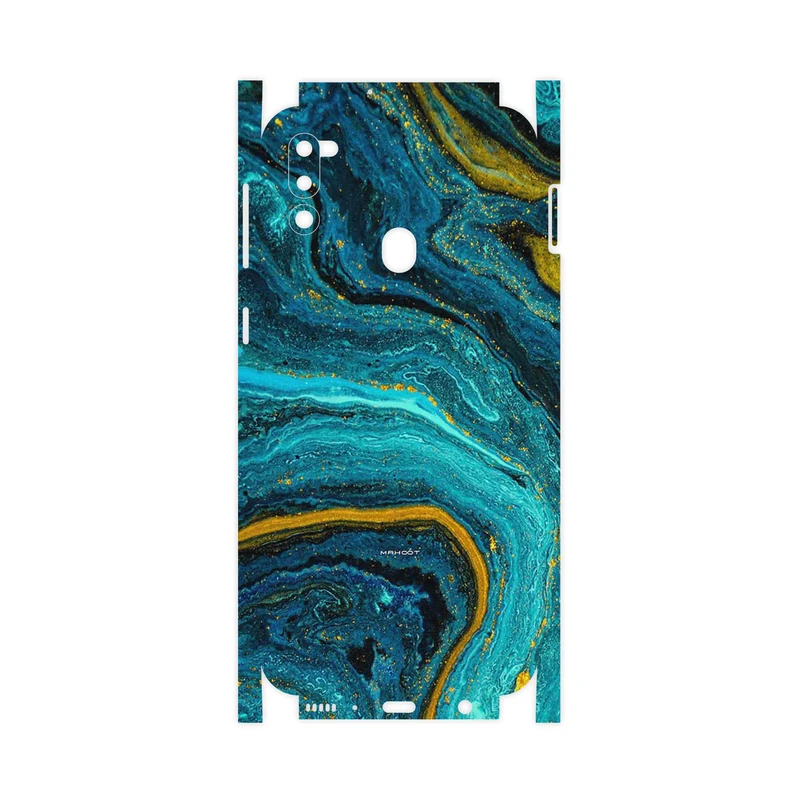 برچسب پوششی ماهوت مدل Turquoise marblewith golden streaks-FullSkin مناسب برای گوشی موبایل سامسونگ Galaxy M21 (2021) Edition