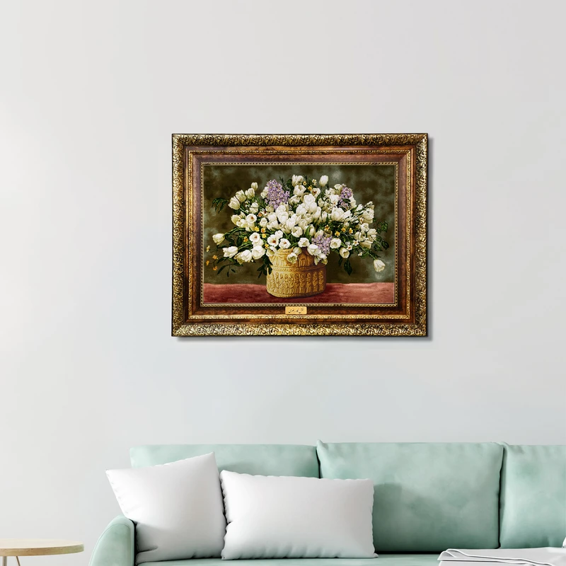 تابلو فرش ماشینی نقش نگار رضوی طرح گل کد 2148H