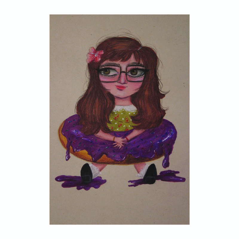 نقاشی مداد رنگی طرح کودکانه مدل دخترک و شیرینی