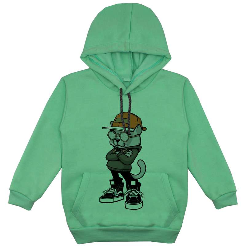 هودی پسرانه مدل گربه عینکی F35 رنگ سبز