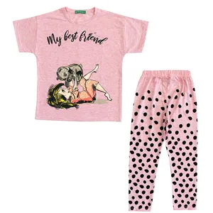 ست تی شرت و شلوارک دخترانه مدل خالخالی رنگ صورتی