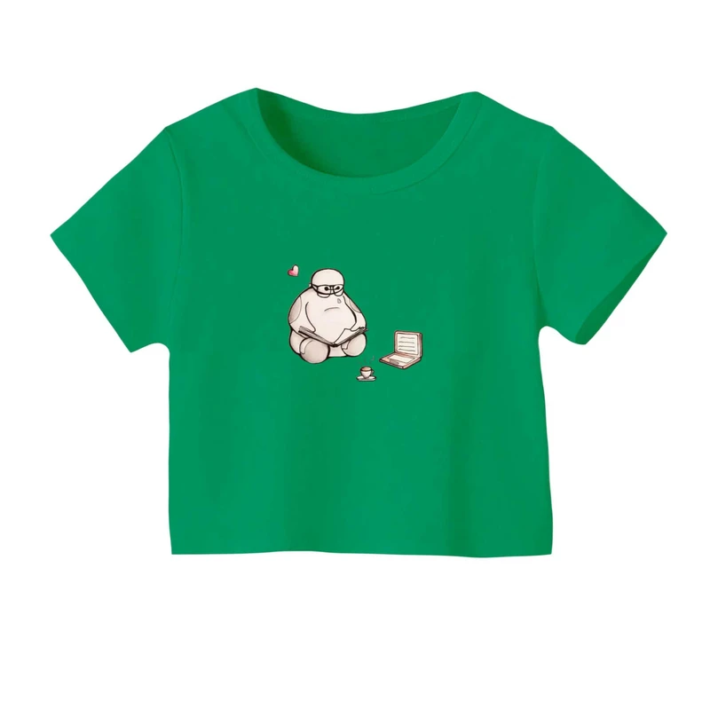 کراپ‌ تی‌شرت آستین کوتاه زنانه مدل بیمکس و کتاب