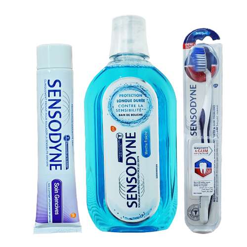مسواک سنسوداین کد S 0 3  با برس نرم به همراه خمیر دندان و دهانشویه