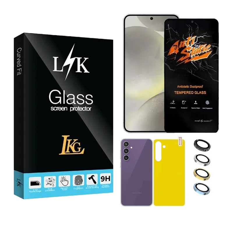محافظ صفحه نمایش ال کا جی مدل انتی استاتیک مناسب برای گوشی موبایل سامسونگ Galaxy S24 FE 5G به همراه محافظ پشت گوشی و محافظ لنز