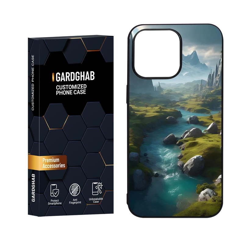 کاور گارد قاب مدل دور ژله ای پشت گلس هنری مناسب برای گوشی موبایل اپل iPhone 15 Pro Max