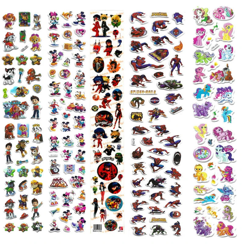 استیکر کودک طرح یونیکورن و سگ و میکی و عنکبوتی و کفشدوزکی کد NC111 مجموعه 5 عددی 