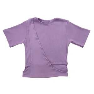 کراپ‌تاپ آستین کوتاه زنانه مدل یک طرفه کد 13-30 رنگ یاسی